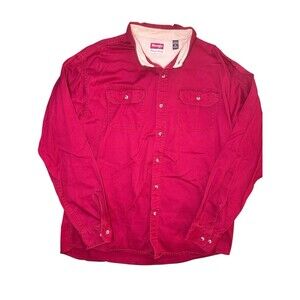 Wrangler Men’s Button-Up Shirt Red Long Sleeve XL 100% Cotton Casual
